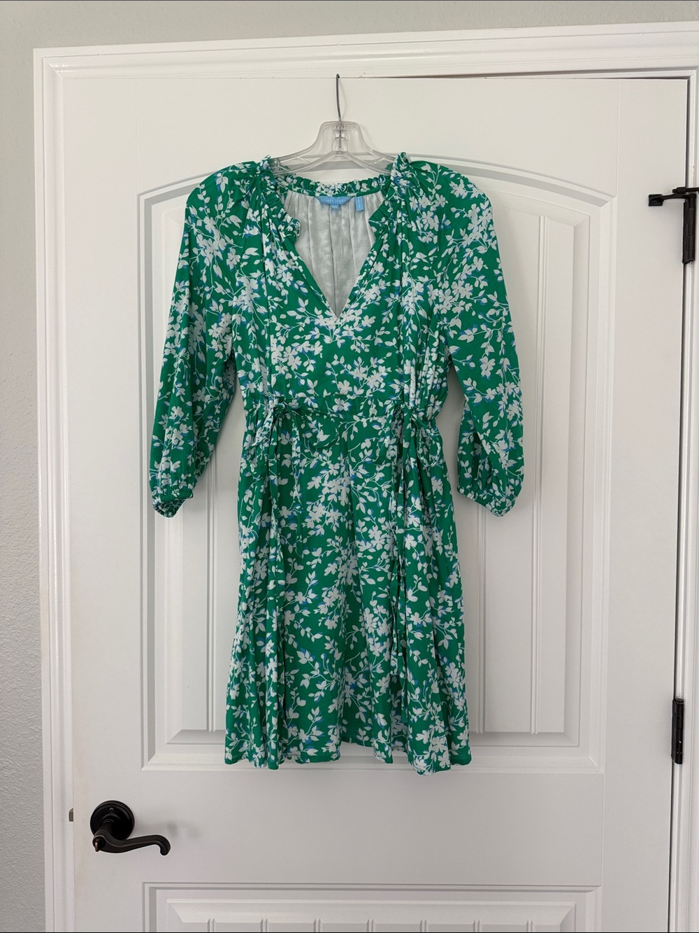Draper James Green Floral V-Neck Baby Doll Dress